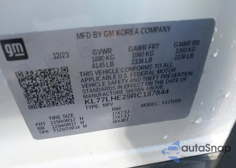 2024 Chevrolet Trax Fwd Lt from USA, damaged, VIN KL77LHE29RC187844